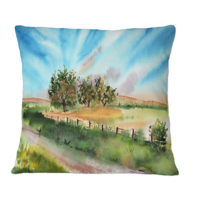 Green Summer Landscape With Green Trees - Country Printed Throw Pillow