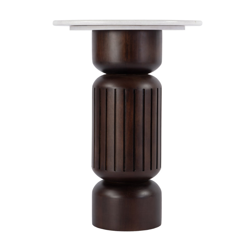 Wherry 17 in. W Round Marble and Wood Side Table