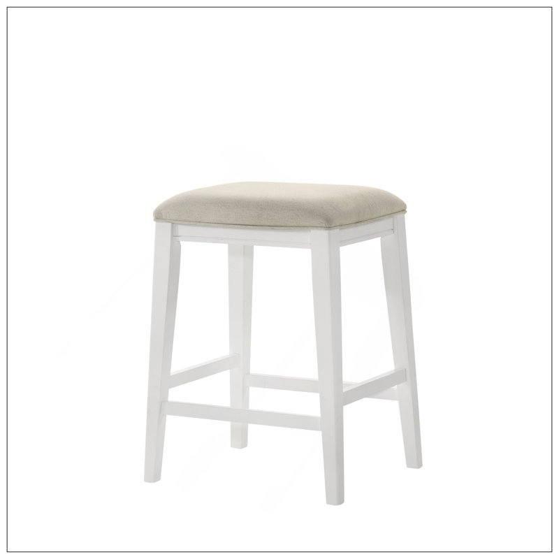 Tabouret à hauteur de comptoir blanc Sasha de 17 po avec siège rembourré confortable et conception moderne pour un repas élégant