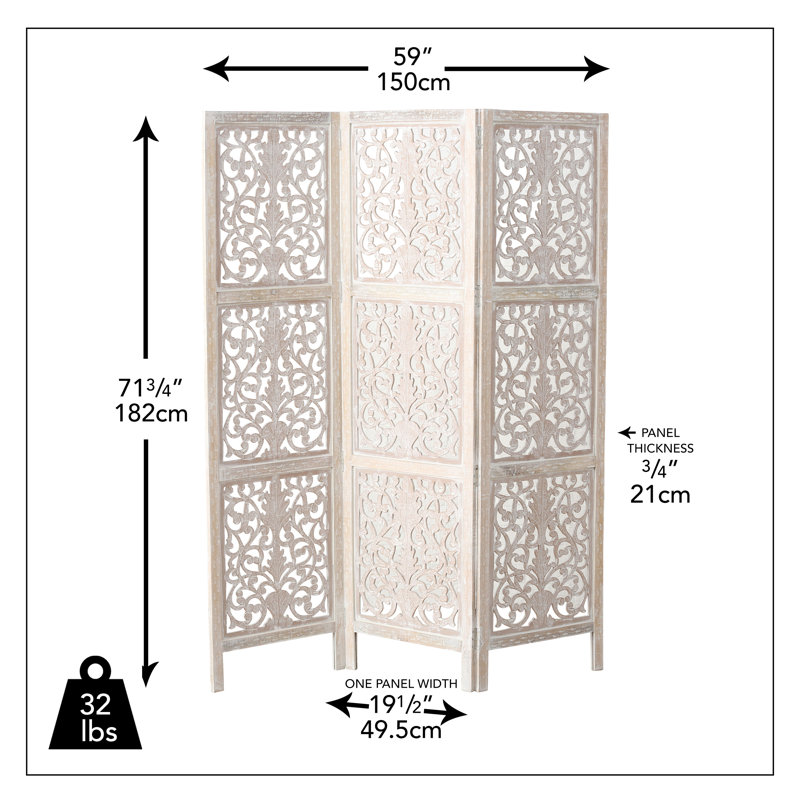 World Menagerie Mao 59.1'' W x 71.7'' H 3 - Panel Solid Wood Folding Room Divider