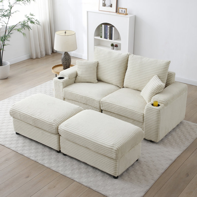 Loveseat with Ottomans, Cream