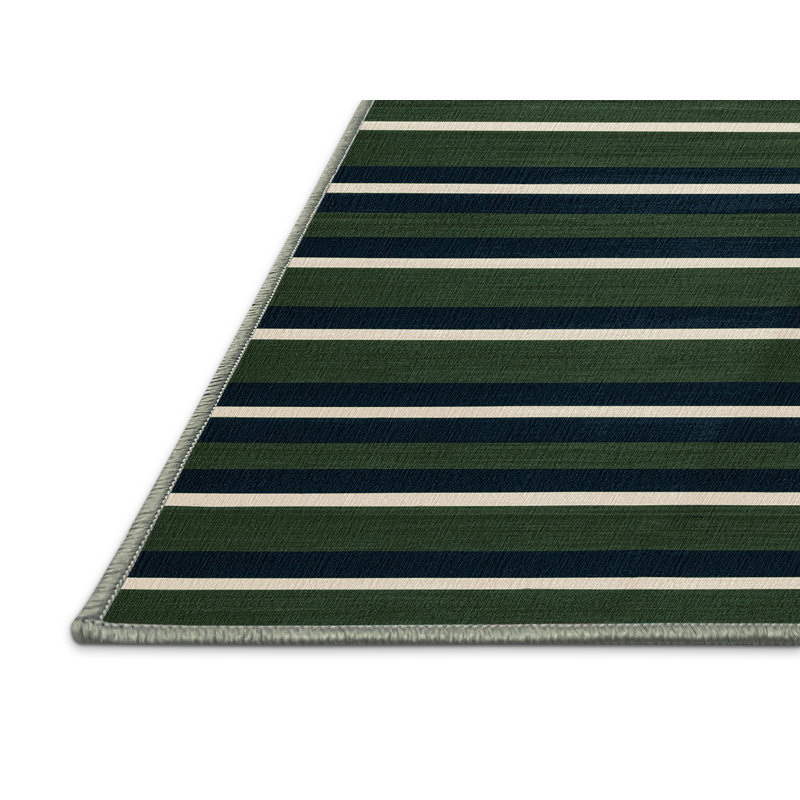 Tapis vert à rayures horizontales lavable à la machine, Carré 4 pi