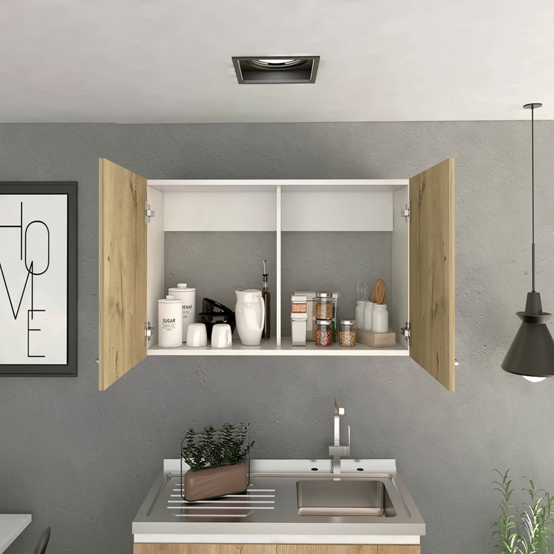 Armoire murale H 19 po, deux portes, deux tablettes internes, Naturel