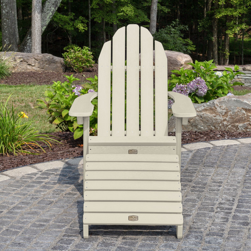 Hinz Outdoor Adirondack Chair With Ottoman, Whitewash