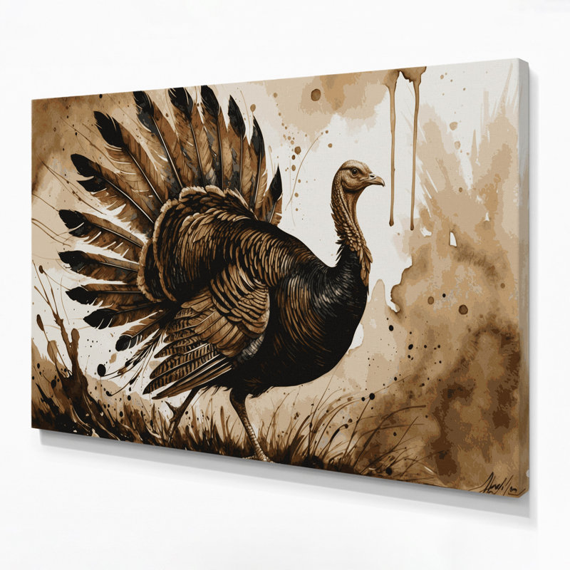 Birds Wild Turkey Beige Canvas Wall Art, 24" H x 36" W