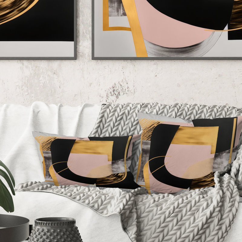Coussin décoratif rose et doré Art Deco I - Abstract