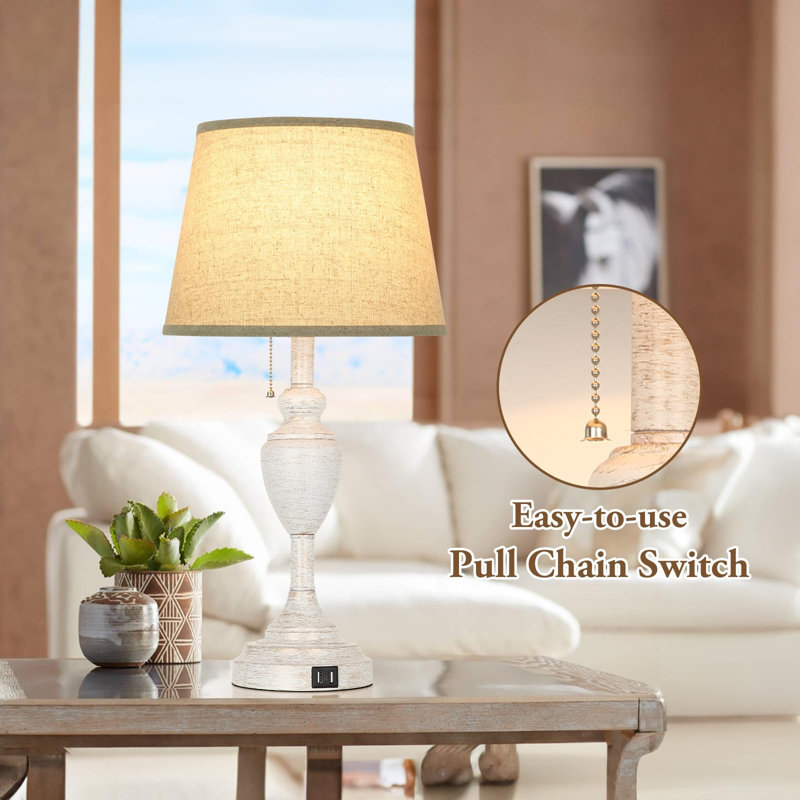 Lampe de table USB en métal Maci, Blanc rustique