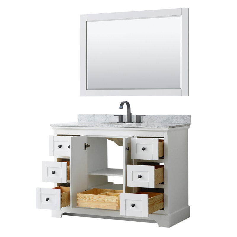 Ensemble de meuble-lavabo simple 48 po avec miroir Avery, Noir mat, Blanc