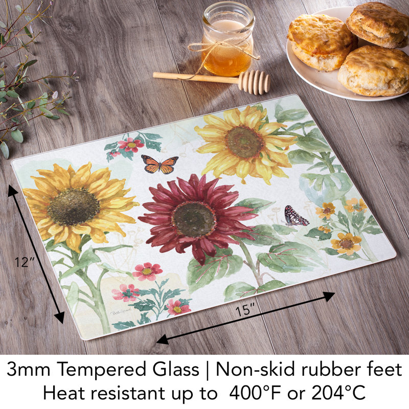 Sunflower Splendor Rectangular Tempered Glass Cutting Board