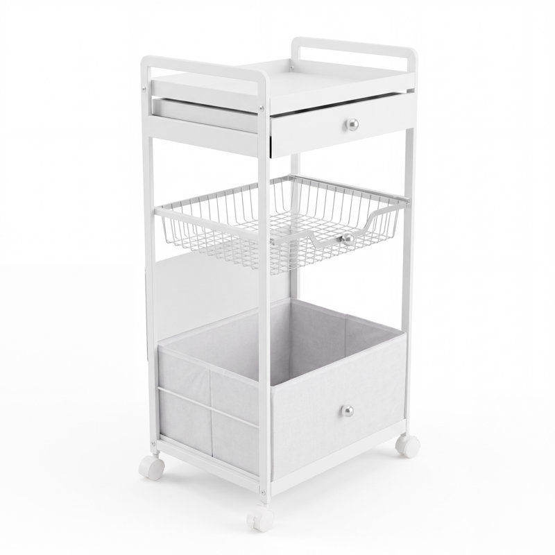 Panier à linge roulant à 4 niveaux avec tiroirs coulissants et panier en acier inoxydable, trieur mobile et roulettes verrouillables, blanc