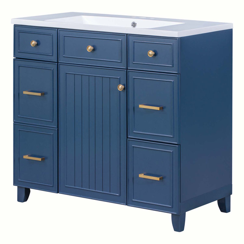 Jardena 36'' Single Bathroom Vanity with Solid Wood Top, Blue