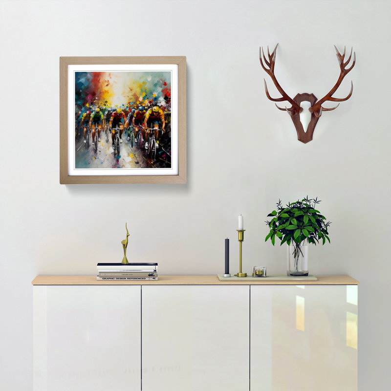 Tour De France Abstract Expressionism - Single Picture Frame Print on Wood, Oak