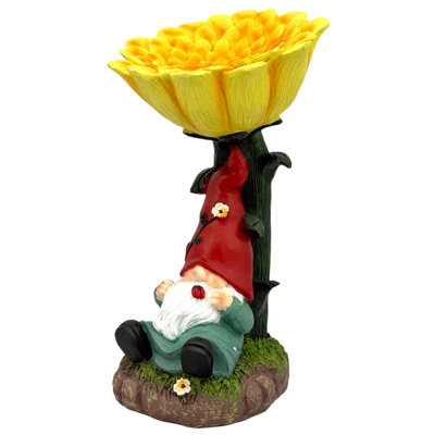 Sunflower Gnome Bird Feeder Garden Statue 16"