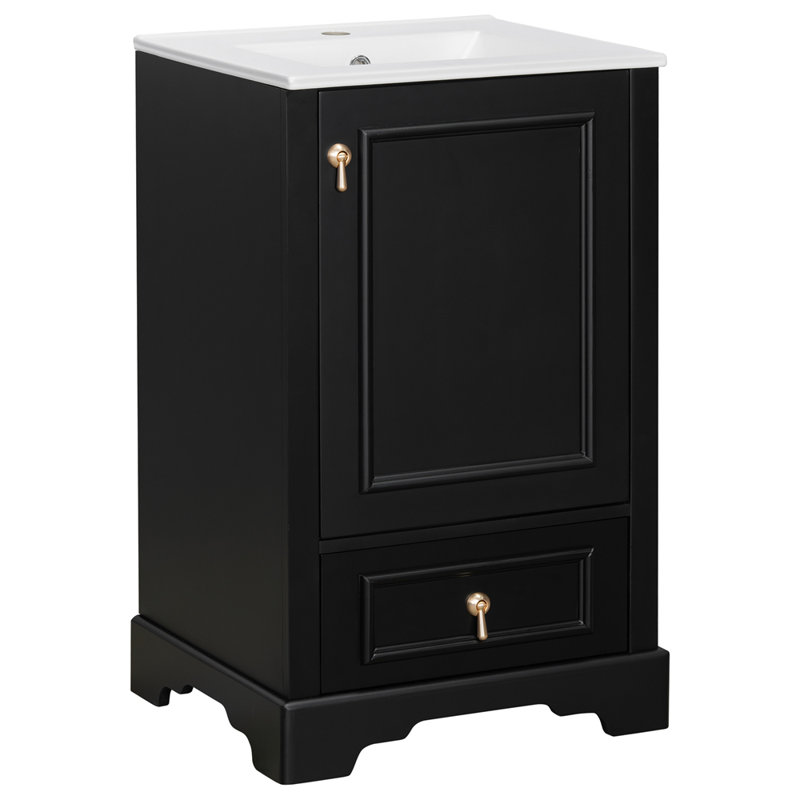 Meuble-lavabo de 20 po avec lavabo en céramique, porte à fermeture en douceur, tablette ajustable en forme de U, tiroir de compartiment et support de porte