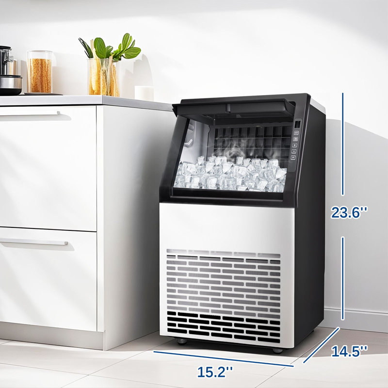 Machine à glaçons commerciale, 100 lb / 24 heures avec rangement de 20 lb, 36 cubes en 11 minutes, grande machine à glaçons autoportante et sous comptoir en acier inoxydable avec écran ACL, autonettoyante pour bar maison