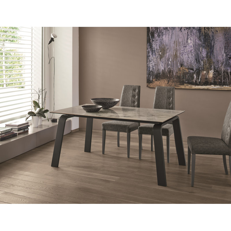 Austell Dining Table, 75cm H x 130cm L x 85cm W, Silver, Light grey/White