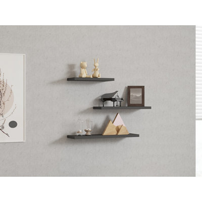 Ensemble de tablettes murales modernes (3 pièces), couleur anthracite, tailles: 11,8 x 5,5 x 0,8 pouces | 100% panneau de particules enduit de mélamine, épaisseur: 0,7 pouce | Solution de rangement murale facile et élégante pour la maison et le bureau