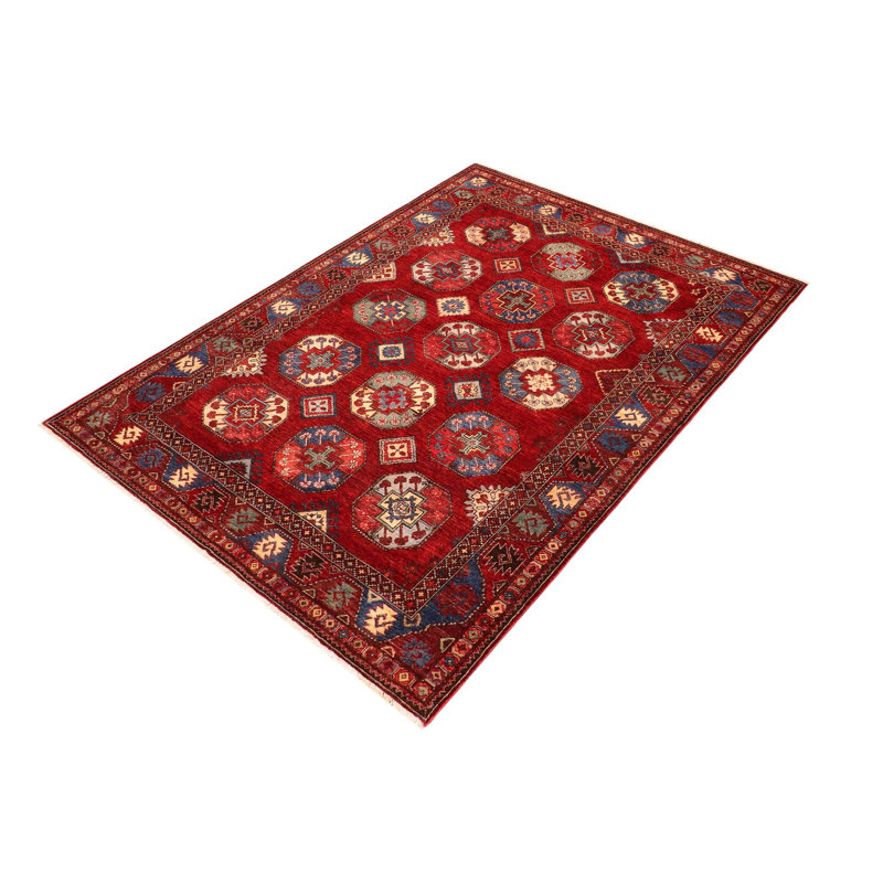 Laine rouge de style oriental noué à la main 5 pi 9 po x 7 pi 7 po Aileen