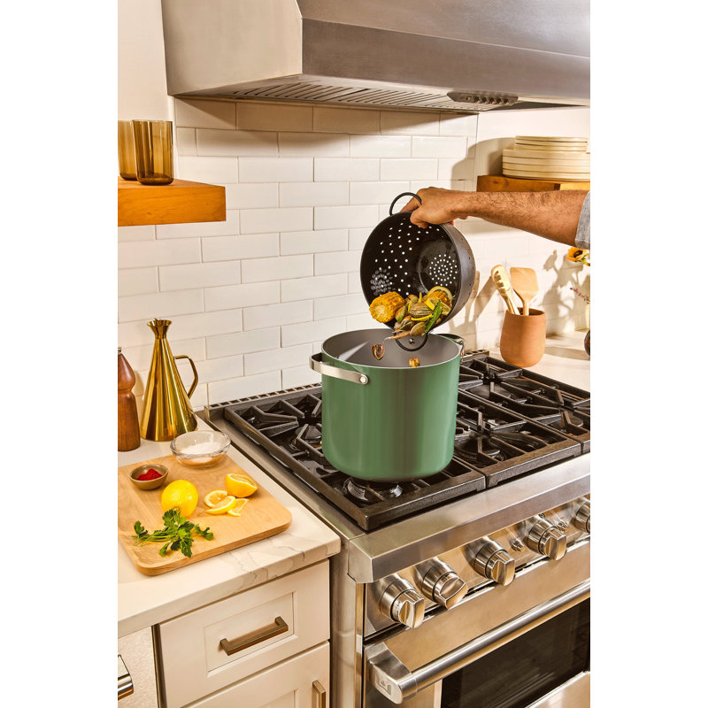 Caraway Nonstick Ceramic Petite Cooker W/ Lid, Sage, 12 quarts