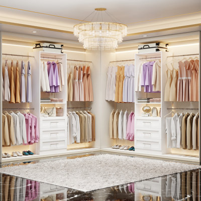 Walk-In Closet System and Closet Organizer with 6 Drawers, Shelves and 10 Hanging Rods