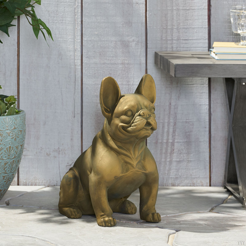 Statue de jardin bouledogue français Ohara, Doré vieilli