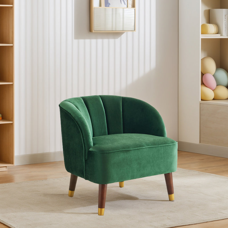 Fauteuil d'appoint rembourré avec pieds en bois, Velours vert