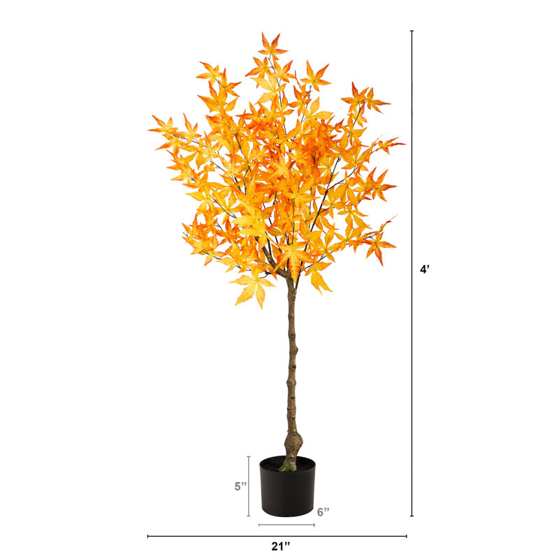 Érable artificiel en pot, H 48 po x l 21 po x P 16 po, Jaune