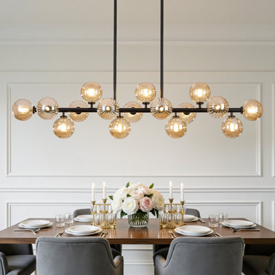 16 - Light Dimmable Bubble Glass Sputnik Modern Linear Chandelier