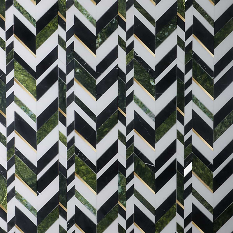 Amari Polished Marble And Aluminum Mosaic, Verde Jade