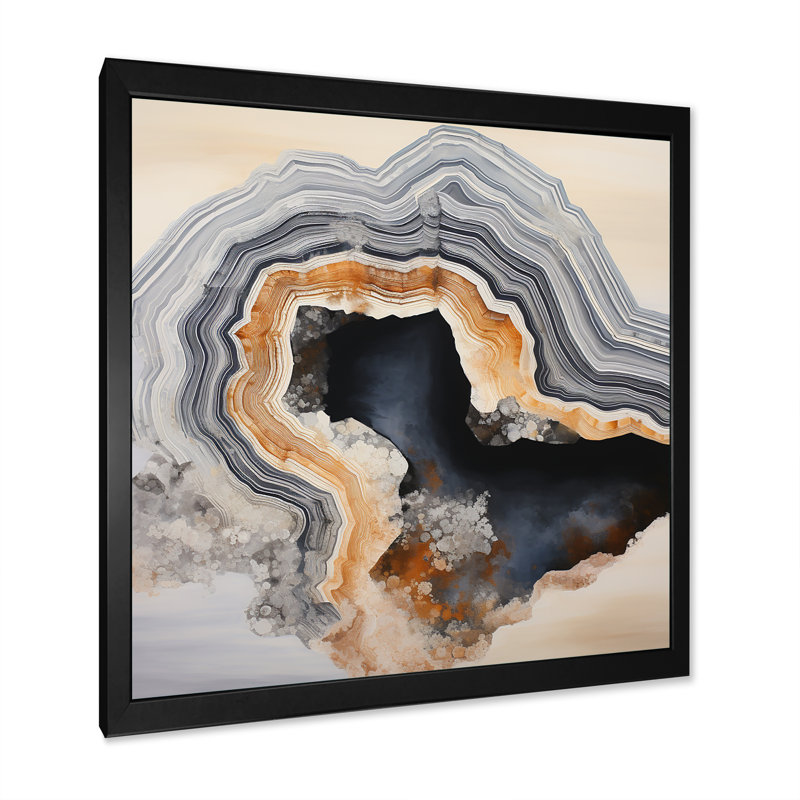 «Stone Geode Scenery Minimalisme I», reproduction sur toile, Cadre simple noir, H 16 po x l 16 po x P 1 po