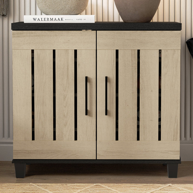 Banos 12 Pair Shoe Storage Cabinet, Black Oak/Oslo Oak