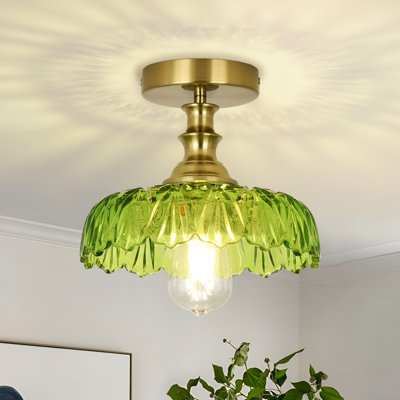 Plafonnier semi-encastré en verre à motif floral moderne à 1 lumière Junathean
