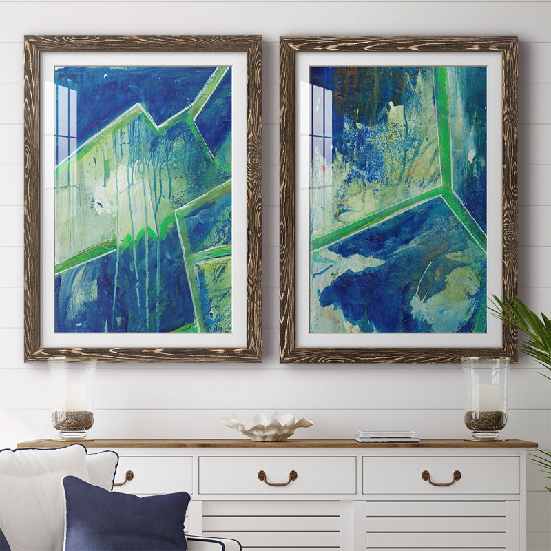 «Geometric In Cool V-Premium», reproduction encadrée prête à être accrochée, Noyer, H 31,5 po x l 88 po x P 1,5 po