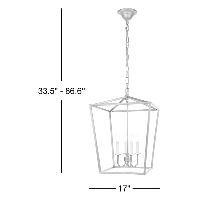 Rhys 4-Light Dimmable Iron Geometric Lantern Chandelier, Vintage Silver