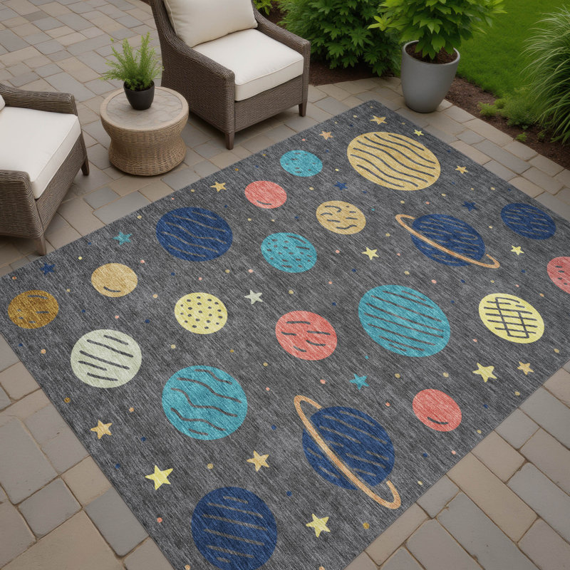 Machine Washable Indoor/Outdoor Chantille ACN2619 Kids Rug, Graphite, 5' x 7'6"