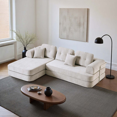 104" Boneless Sofa,Sectional Compressed Couch With Chaise, Deep Seat Modular Sectional Sofa Chenille Memory Foam Sofa Boneless Couches For Living Room Bedroom