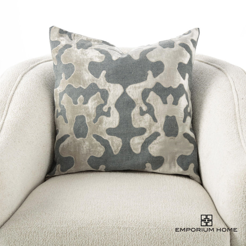 Moonlight Gray and Beige Velvet Square Throw Pillow