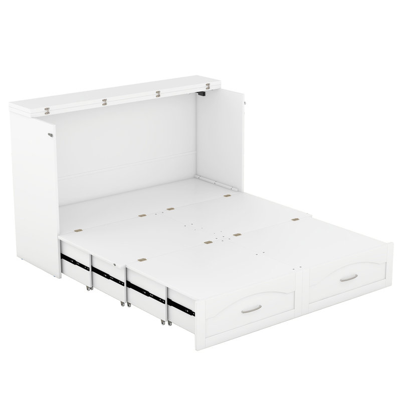 Lit escamotable mural Murphy avec tiroir et ensemble de prises et de ports USB, Blanc