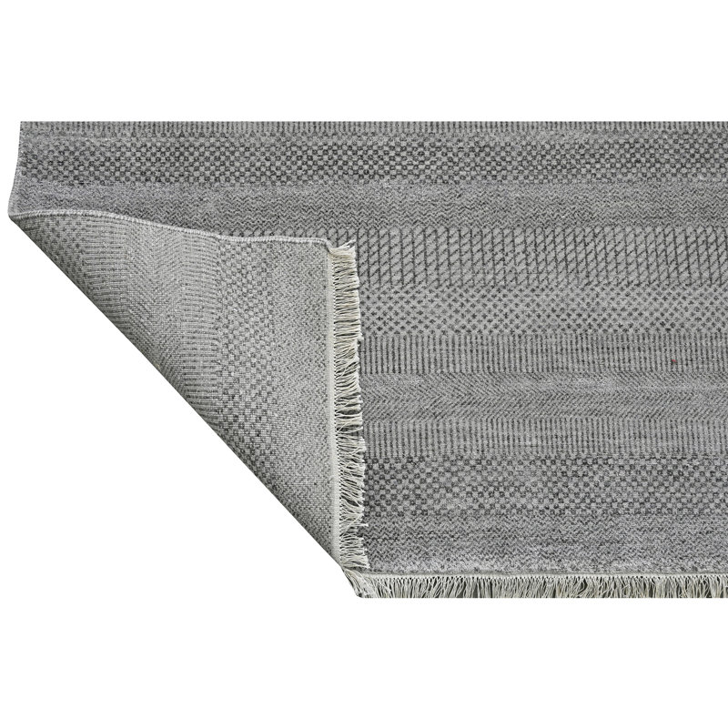 Tapis argenté et noir noué à la main de haute qualité