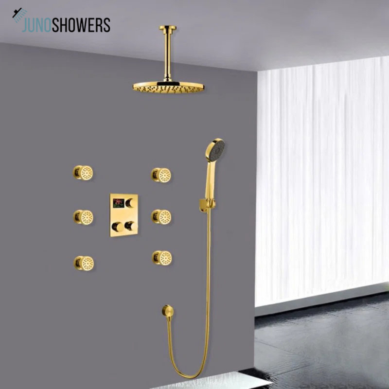 Juno 10" Gold Finish Luxury Digital Display Shower System Ceiling Mount