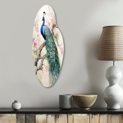Tilko - Asymmetrical Peacock Metal Wall Art, Curved Metal Wall Sculpture Print