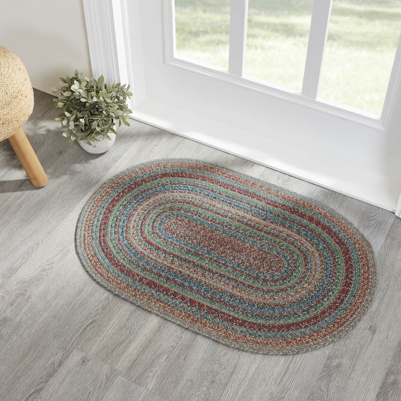 Tapis ovale tressé à la main Matevia en vert / brun / bleu, Ovale 2 pi x 3 pi