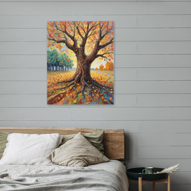 Arbre d'automne avec racines tentaculaires, cadre en bois intégré, 16 x 20