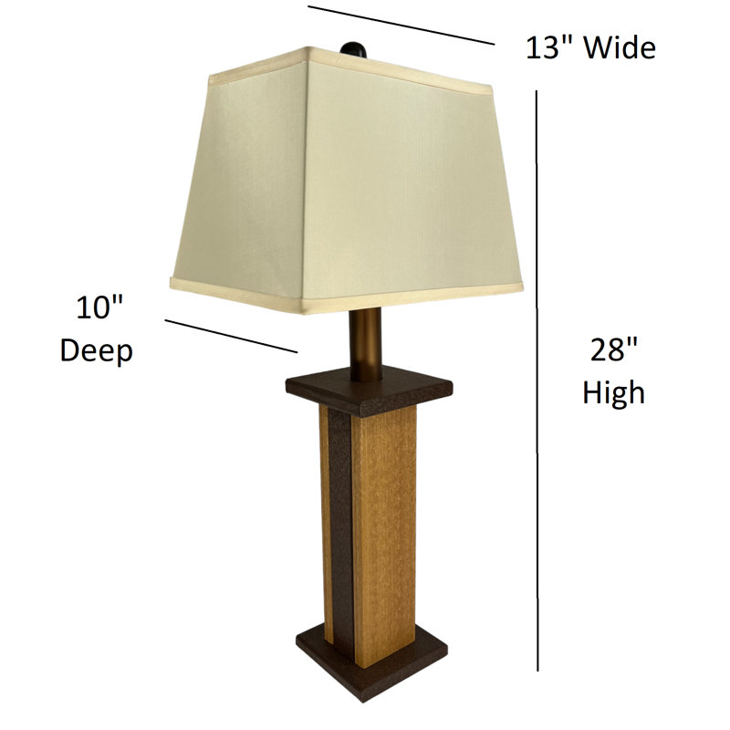 Battery Powered Live Edge Wood Table Lamp. Textured Poly Lumber Core with Live Edge Wood Panels, Black Walnut