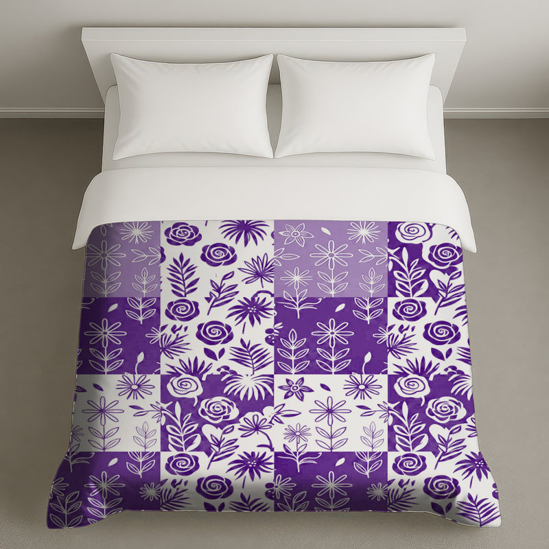 Housses de couette mauves à motif floral, Lit simple