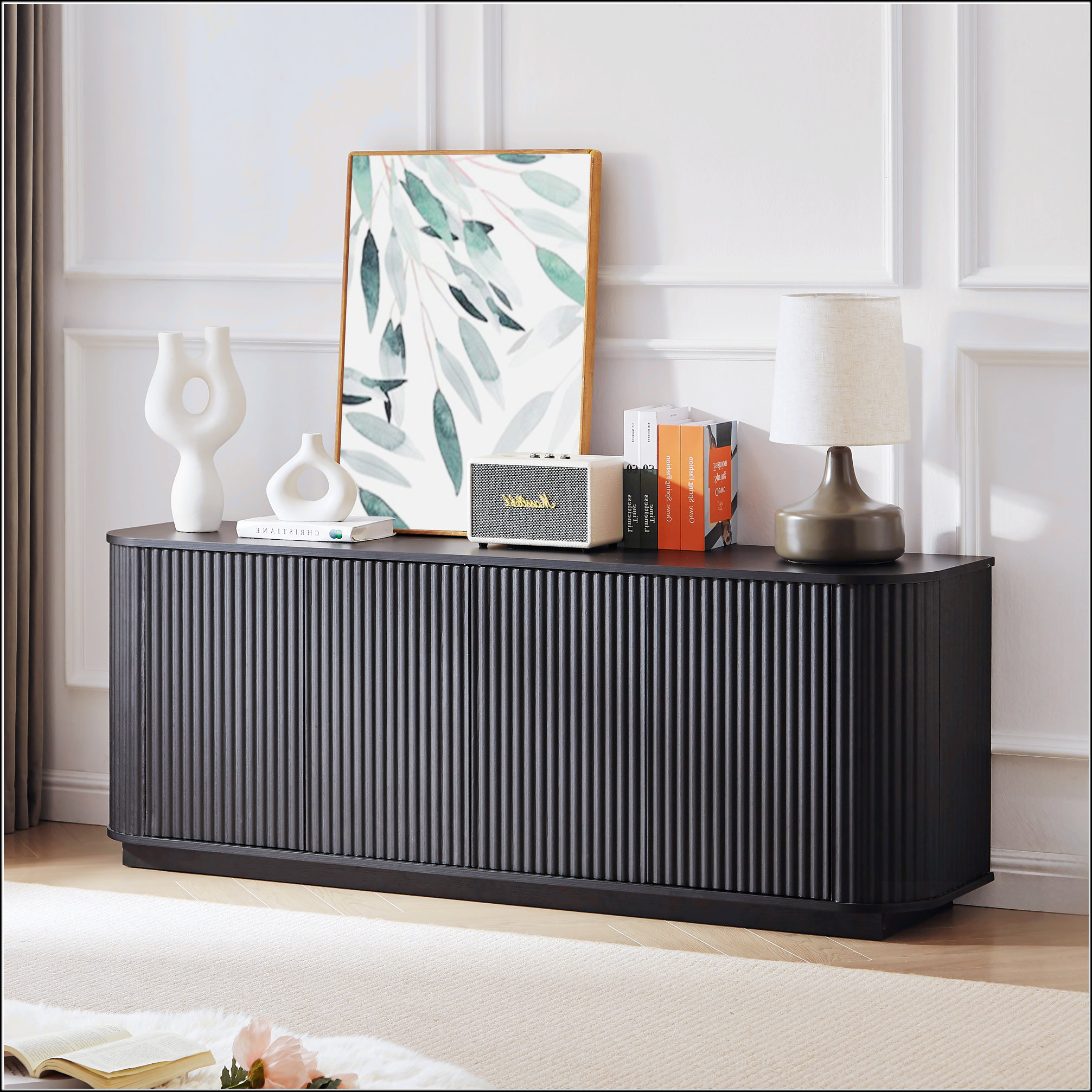 MaMa Sideboard Storage TV Stand With Wave Pattern Buffet