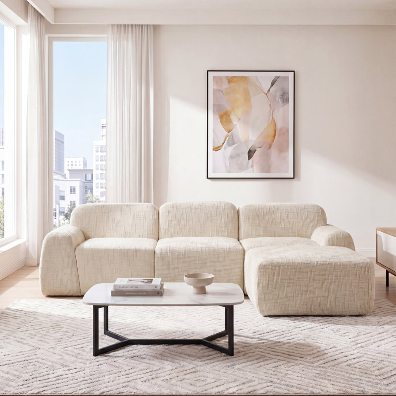 3 Seater Chenille Sofa, Beige
