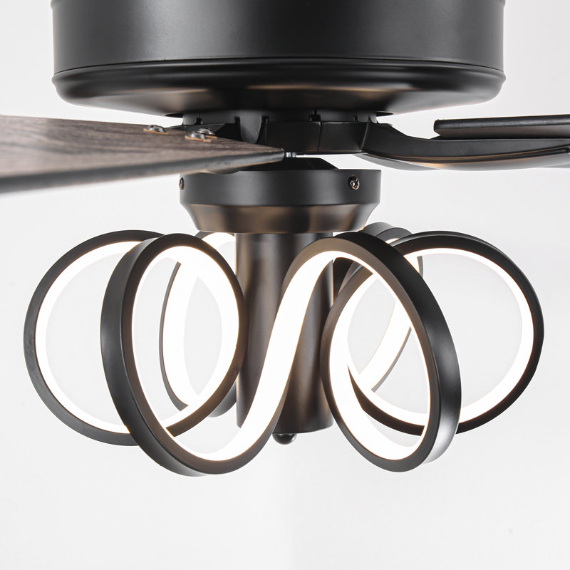 Ventilateur de plafond à DEL double face 5 pales avec télécommande Modern, Noir mat