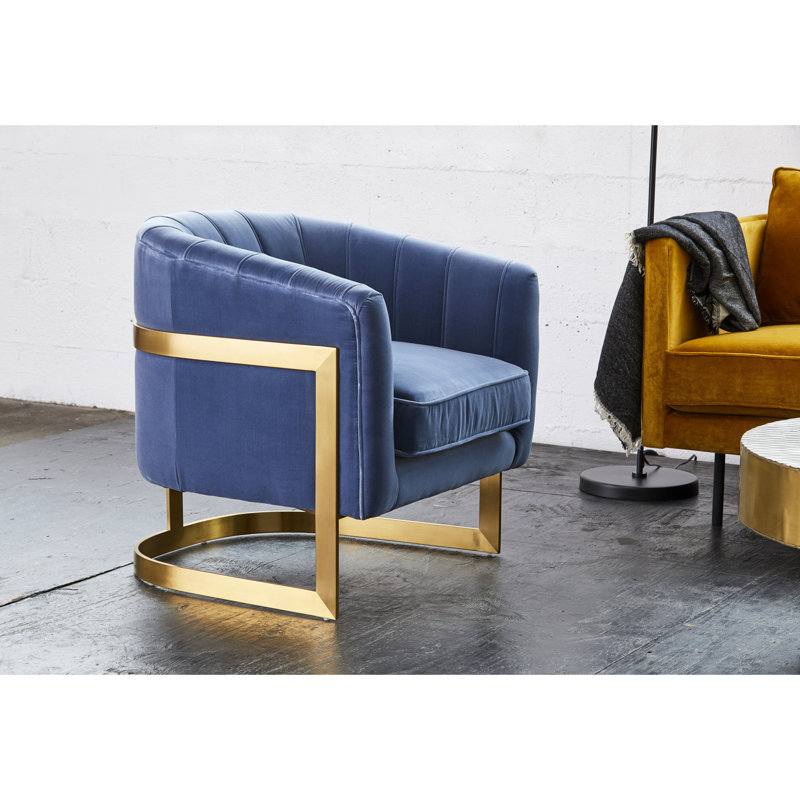 Carr Barrel Chair, Blue Cotton Blend