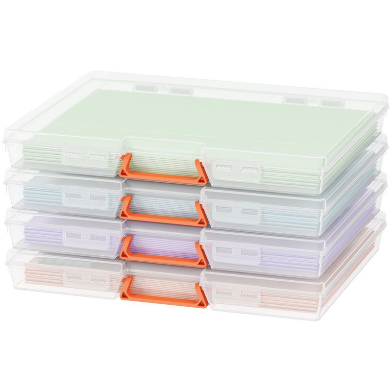 12.6" X 9.6" Paper Storage Boxes, Board Game Container With Secure Latch, Plastic Portable Organizer With Handle & Labels For File,document,craft,puzzles, Cards, Art Supplies,4 Pcs